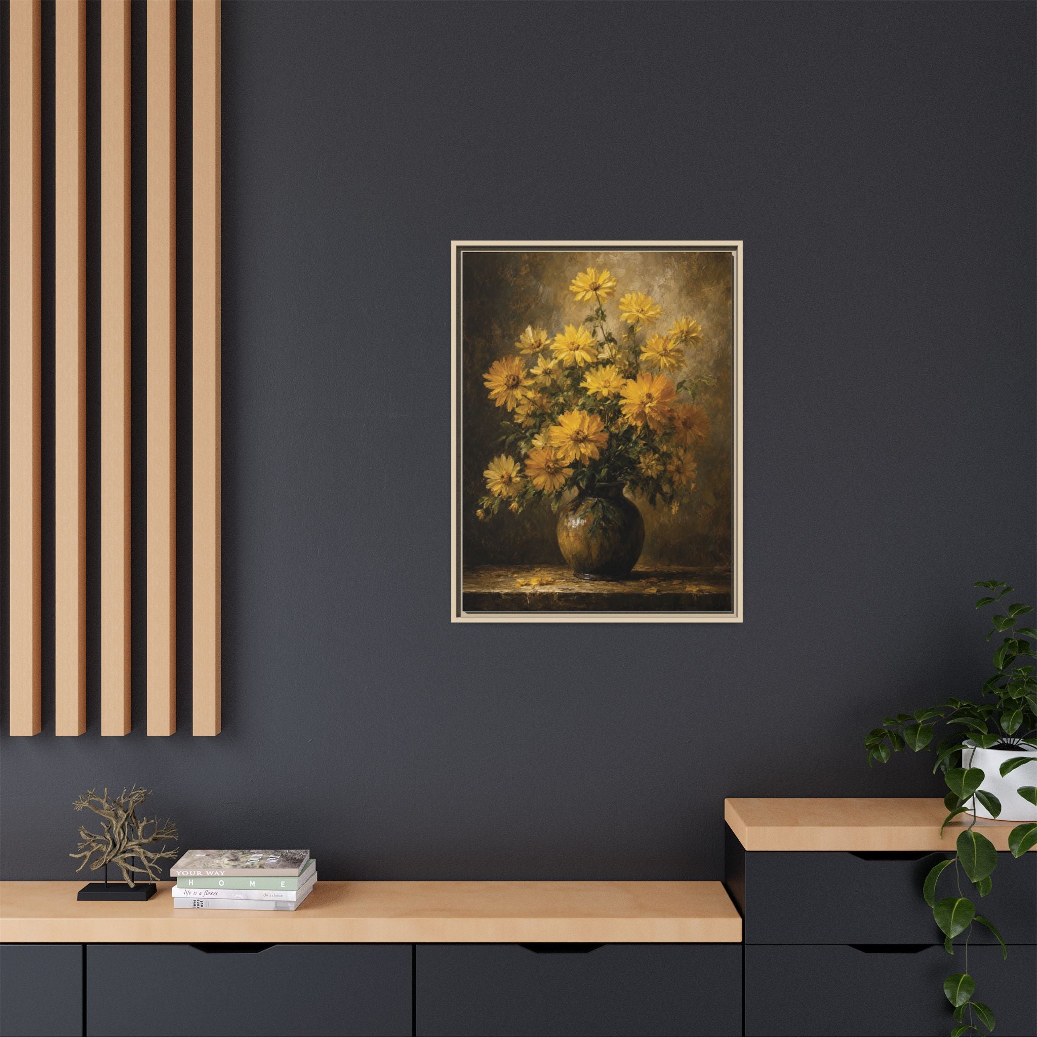 Framed Matte Canvas – Golden Daisy Still Life Wall Art