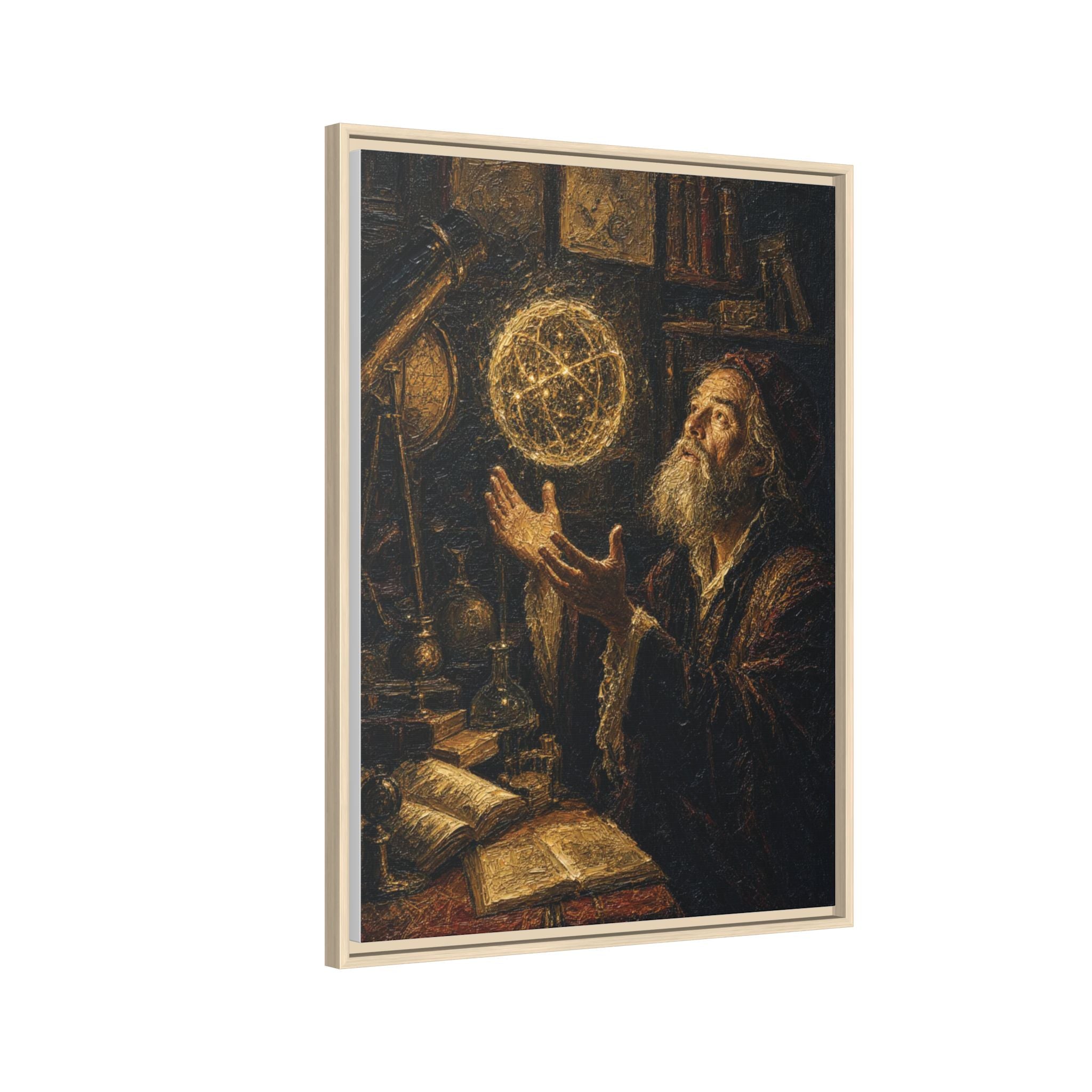 Framed Matte Canvas Art — Old Astronomer with Celestial Globe