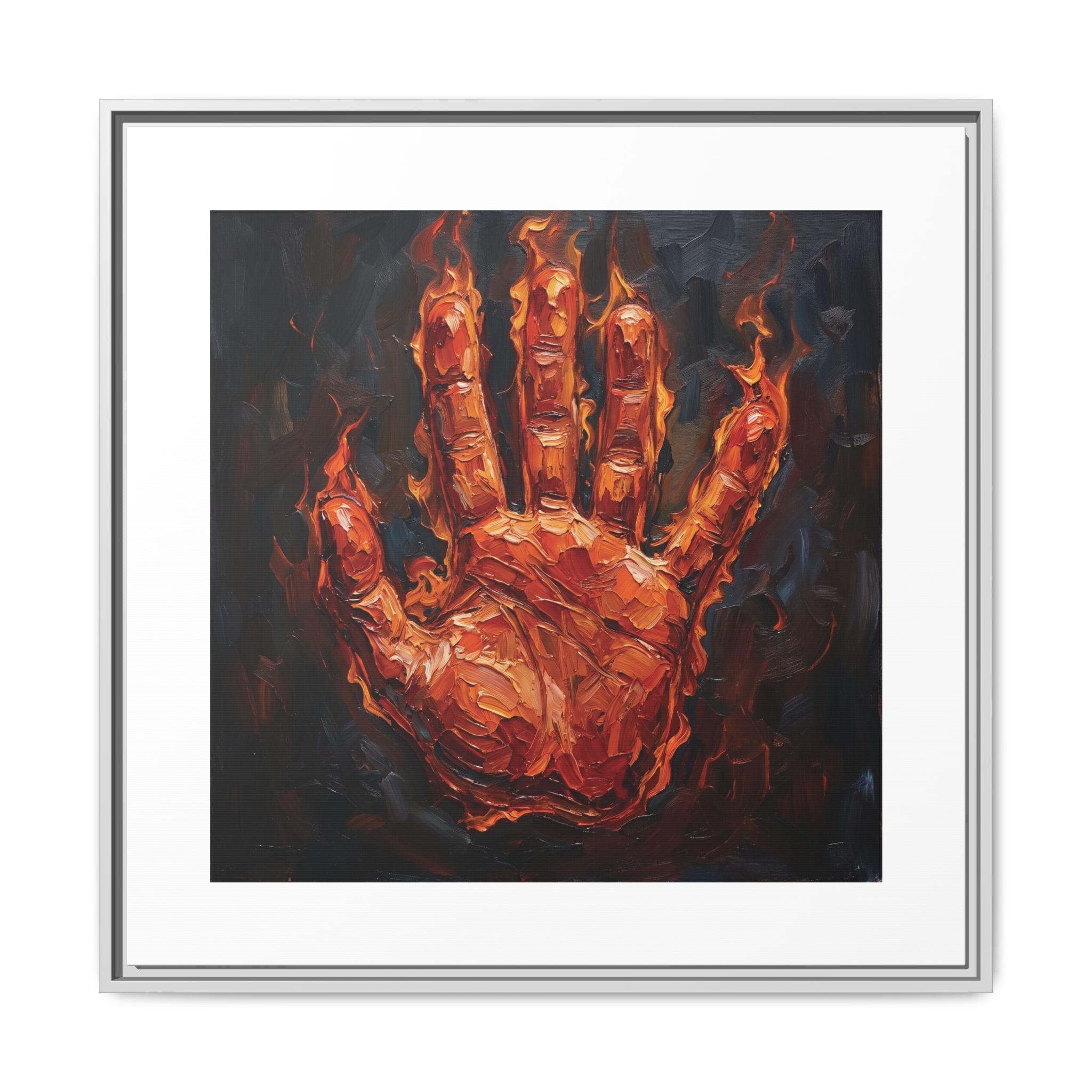 Framed Canvas Art – Fiery Handprint Painting