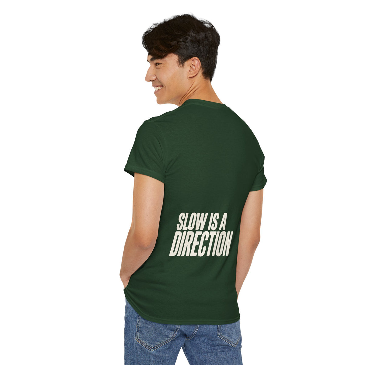 Slow Is a Direction T-Shirt — Retro Bold Typography Relaxed Tee