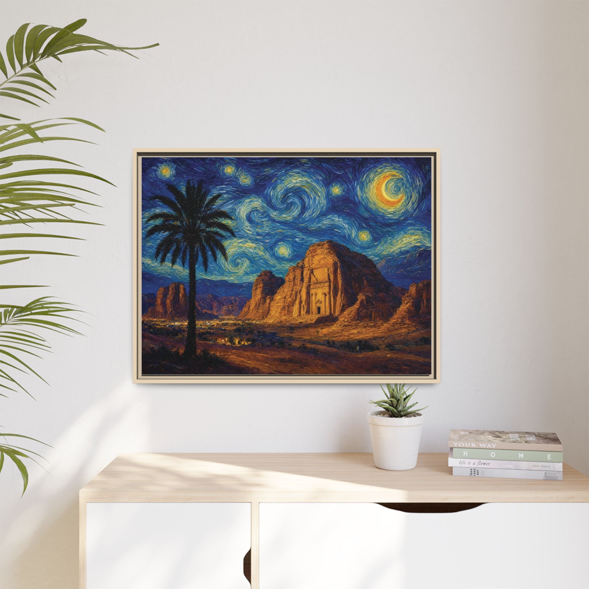 Starry Night Desert — Framed Matte Canvas Wall Art