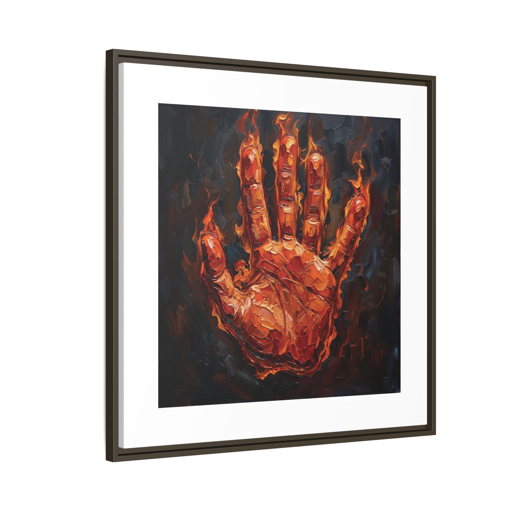 Framed Canvas Art – Fiery Handprint Painting
