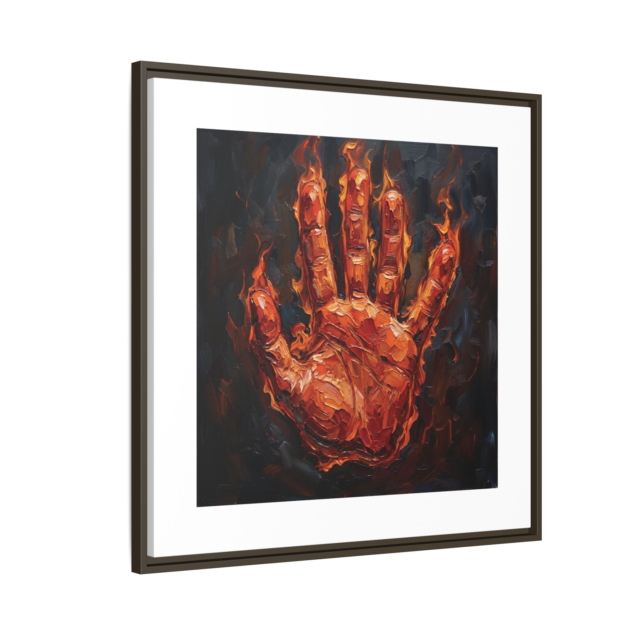 Framed Canvas Art – Fiery Handprint Painting